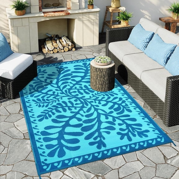 Wonnitar 6'x9' Waterproof Outdoor Rugs, Plastic Straw Portable Rug for Outside, Reversible RV Outdoor Rugs for Camping,Modern Blue Purple Carpet for Patio Garden