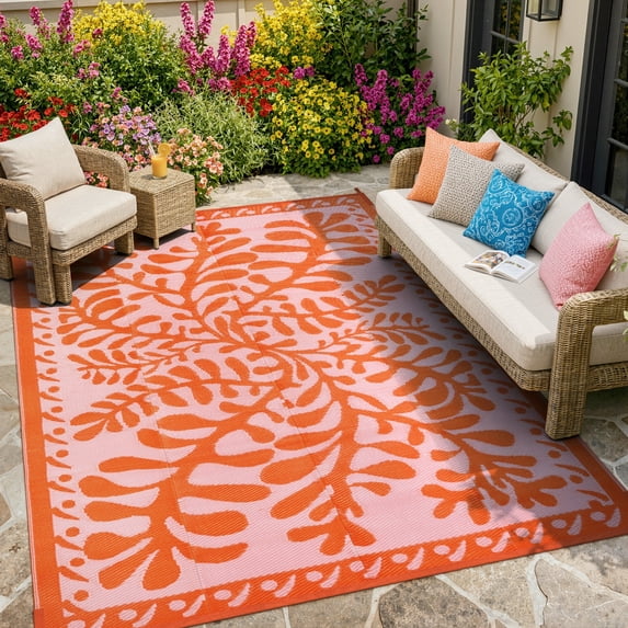 Wonnitar 6'x9' Waterproof Outdoor Rugs, Plastic Straw Portable Rug for Outside, Reversible RV Outdoor Rugs for Camping,Modern Blue Purple Carpet for Patio Garden