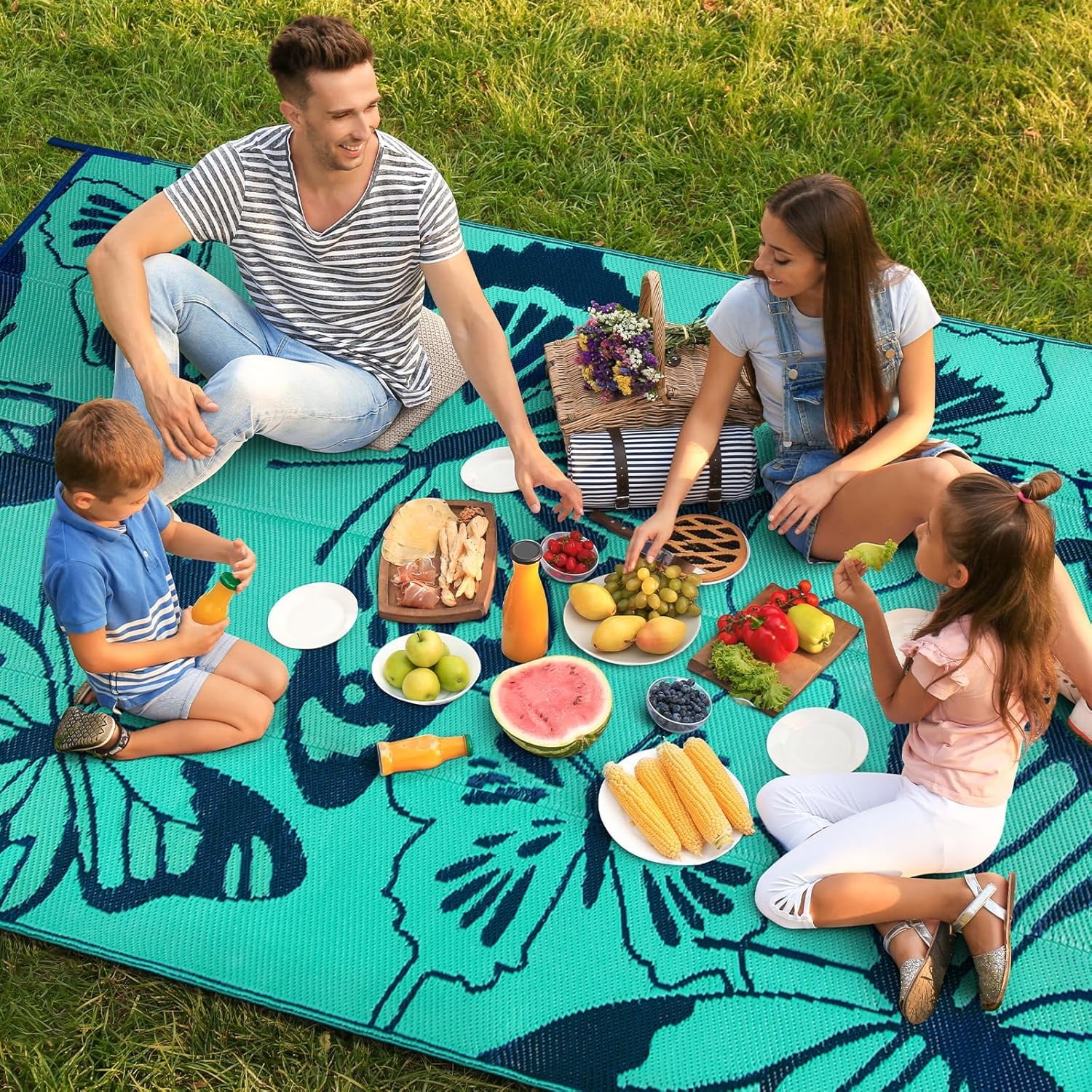 Wonnitar 6x9 Butterfly Outdoor Rug Waterproof, Washable Rugs for Outside, Plastic Foldable Teal Indoor Outdoor Carpet for Patio Balcony