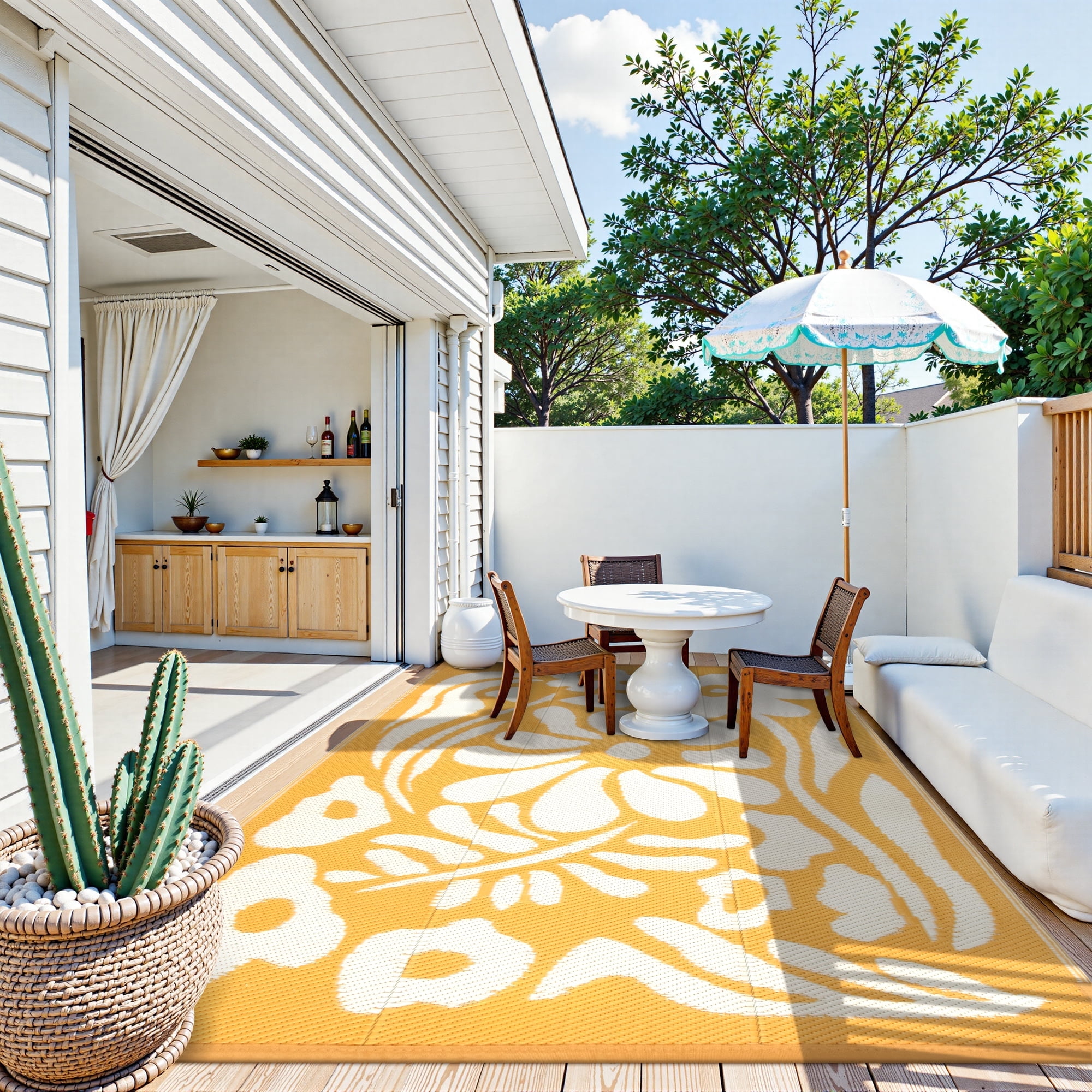 Portable Outdoor Rug Wonnitar 6x9 Outdoor Rug Waterproof, Plastic Straw RV Rugs for Outside ...