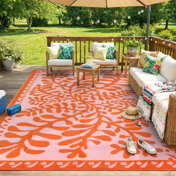 Wonnitar 8'x10' Outdoor Rug Waterproof, Plastic Straw Portable Rugs for Outside, Large Reversible RV Outdoor Carpet,Modern Blue Purple Carpets for Picnic Garden Patio