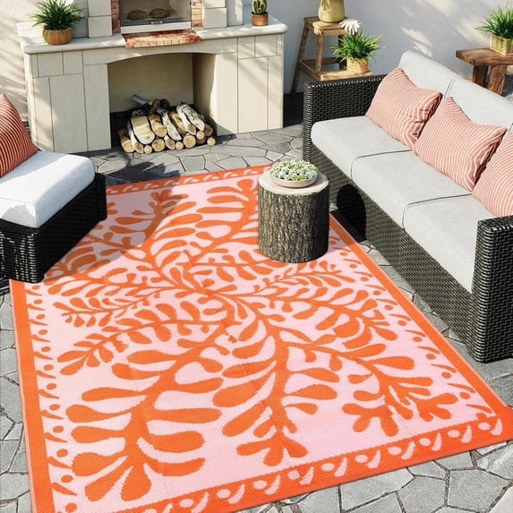 Wonnitar 8'x10' Outdoor Rug Waterproof, Plastic Straw Portable Rugs for Outside, Large Reversible RV Outdoor Carpet,Modern Blue Purple Carpets for Picnic Garden Patio
