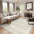 thumbnail image 1 of Wonnitar 8'x10' Scalloped Large Area Rug for Living Room, Washable Striped Bedroom Rug, Beige Wavy Modern Rug for Dining Room, Home Office, Non Slip Soft Low Pile Stain Resistant, 1 of 8