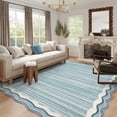 thumbnail image 1 of Wonnitar 8'x10' Scalloped Large Area Rug for Living Room, Washable Striped Bedroom Rug, Beige Wavy Modern Rug for Dining Room, Home Office, Non Slip Soft Low Pile Stain Resistant, 1 of 12