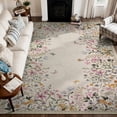 thumbnail image 1 of Wonnitar 8x10 Floral Area Rug for Living Room, Washable Beige Rugs for Bedroom, Soft Low Pile Area Rug, Non-Slip Throw Carpet for Nursery Playroom, 1 of 12