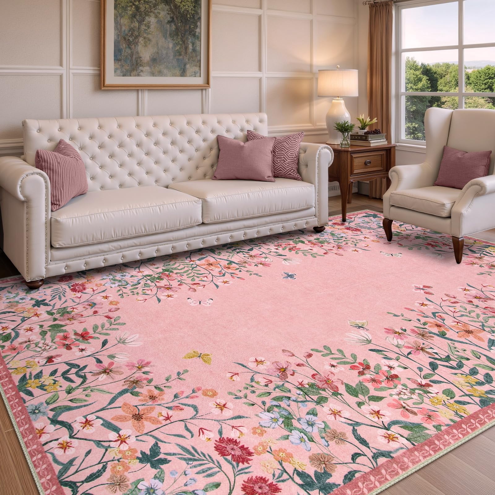 Girl Rugs Wonnitar 8x10 Floral Living Room Rug,Washable Pink Rugs for Girls ...