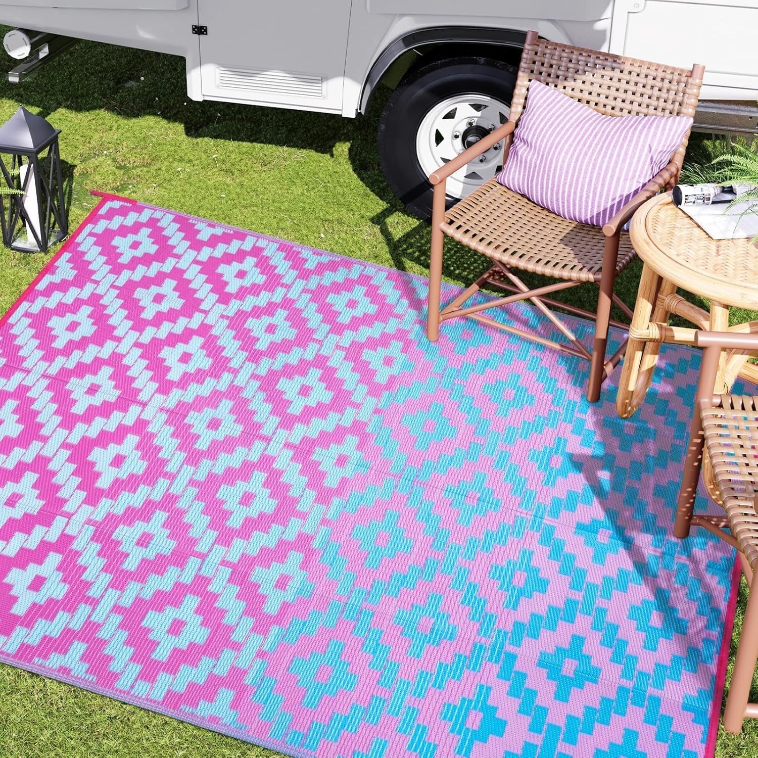 Portable Outdoor Rug Wonnitar 8x10 Outdoor Rug Waterproof, Plastic Straw Portable Rugs for ...