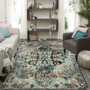 Wonnitar 9'x12' Area Rug for Living Room Large Soft Bedroom Washable Rug Non Slip Boho Floral Dining Room Mat Indoor Accent Carpet for Nursery Kids Playroom