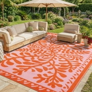 Wonnitar Large Outdoor Rugs Waterproof 9'x12' Reversible Plastic Straw Rug, Tropical Botanical Outside Carpet for RV Patio Deck Porch Balcony Picnic Camping Bea