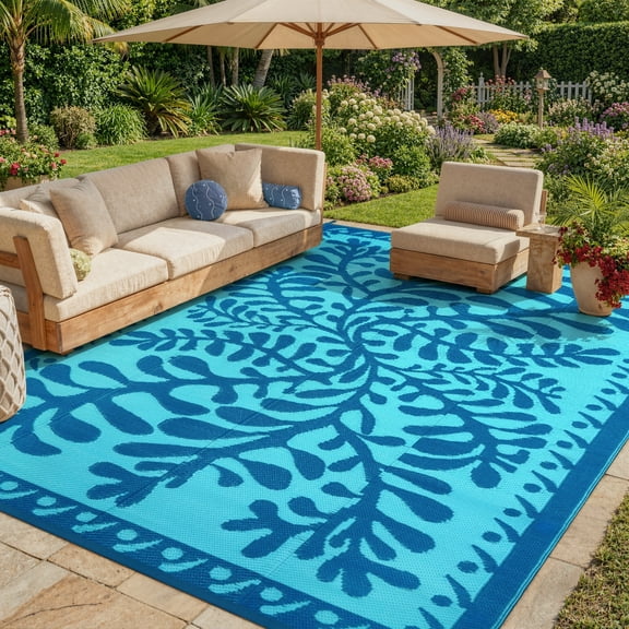 Wonnitar 9'x12' Extra Large Outdoor Rug Patio Waterproof,Reversible Camping Rugs Plastic Straw Rv Rugs for Outside Under Awning,Portable Lightweight 9x12ft Carpet for Backyard