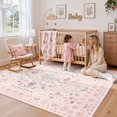 thumbnail image 1 of Wonnitar 5'x 7' Pink Floral Area Rug for Girls Bedroom - Machine Washable Nursery & Kids Room Carpet, Ultra-Thin Non-Slip Soft Rug for Dorm, Playroom, 1 of 10
