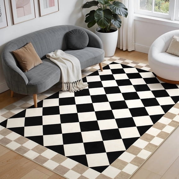 Wonnitar 5'x 7' Checkered Area Rug, Washable Black and White Checkerboard Rug for Living Room, Non Slip Soft Low Pile Geometric Indoor Carpet for Bedroom Office Nursery