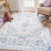 Wonnitar Floral 5x 7 Area Rug for Nursery, Cute Bow Accent Rugs for Kids Room, Washable Non Slip Soft Low Pile for Bedroom, Playroom, Living Room, Vanity, Purple
