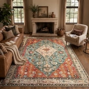 Wonnitar 5' x 7' Boho Area Rug for Living Room, Washable Rug for Bedroom Vintage Oriental Traditional Carpet Accent Rug for Dinning Room Office Non Ship Low Pil