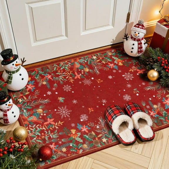Wonnitar 2x3 Christmas Rug Washable Area Rugs Low-Pile Non-Slip Doormat, Holiday Rug for Entryway, Kitchen, Bedroom, Christmas Red
