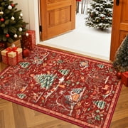 Wonnitar Christmas 2x3 Entryway Rug, Non Slip Soft Small Kitchen Rug, Christmas Indoor Door Mat for Entrance, Washable Xmas Low Pile Throw Rug for Bathroom Holiday Decor, Red