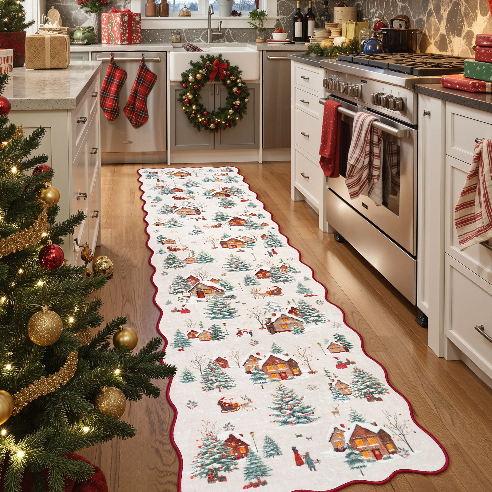 Wonnitar Christmas Runner Rug for Hallway, 2x8 Beige Kitchen Rug ...