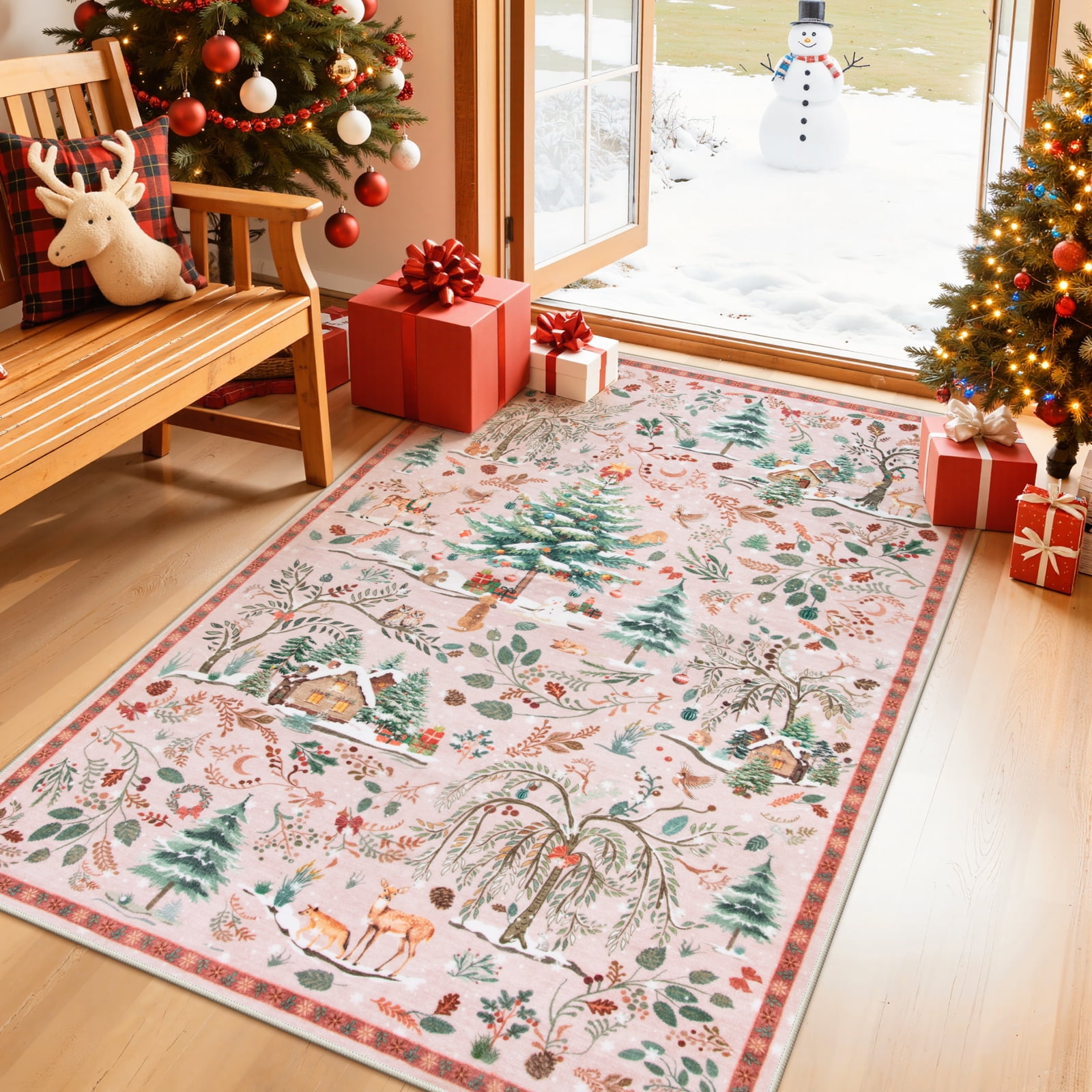 Wonnitar Christmas Pink 3x5 Rug, Washable Soft Bedroom Area Rug, Non ...