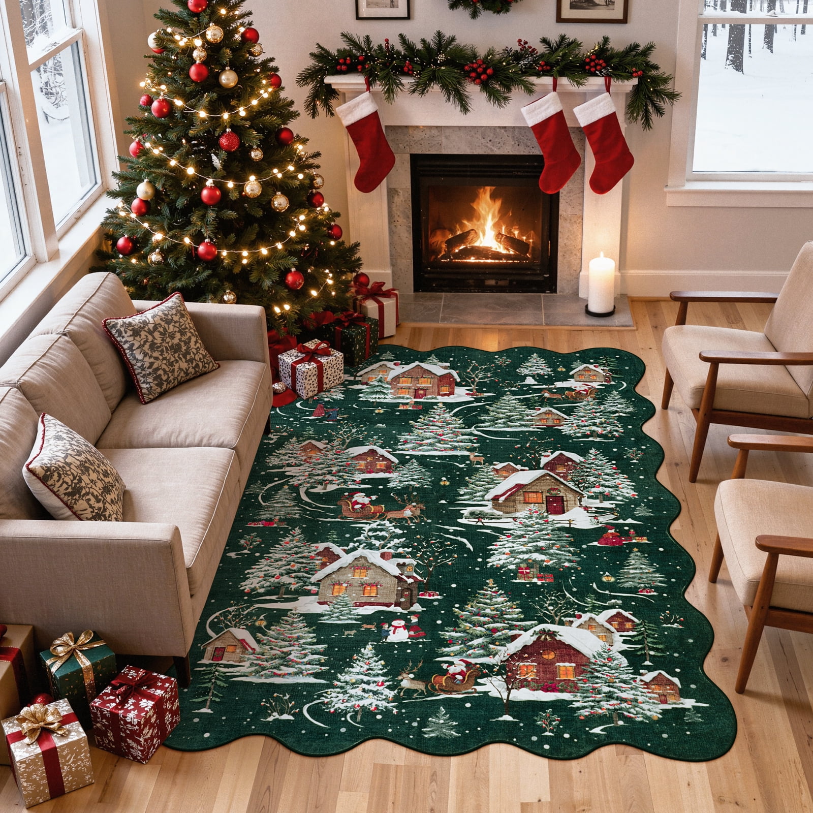 Wonnitar Christmas Rugs for Bedroom, 5x7 Green Washable Area Rug Non ...