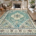 thumbnail image 1 of Wonnitar 8'x10' Large Area Rug for Living Room, Washable Rug for Bedroom Vintage Boho Accent Rug for Dinning Room Office Non Ship Low Pile Stain Resistant Blue, 1 of 8