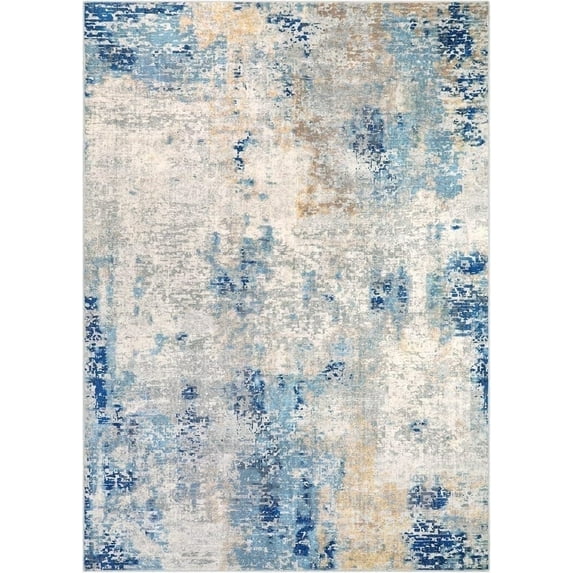 Wonnitar Modern Abstract Area Rug - 2 X 6 Blue Washable Rug, Soft Non-Slip Contemporary Nursery