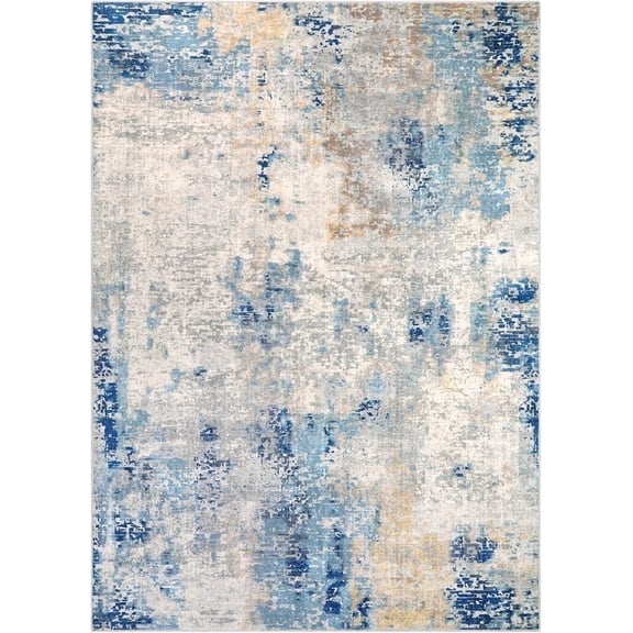 Wonnitar Modern Abstract Area Rug - 3'Round Blue Washable Rug, Soft Non-Slip Contemporary Nursery