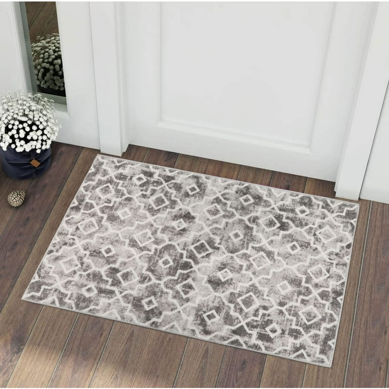 Wonnitar Moroccan Washable Area Rug - 2x3 Black Front Door Rug Non-Slip  Distressed Small Rug Modern Geometric Trellis Throw Door Mat Indoor Floor