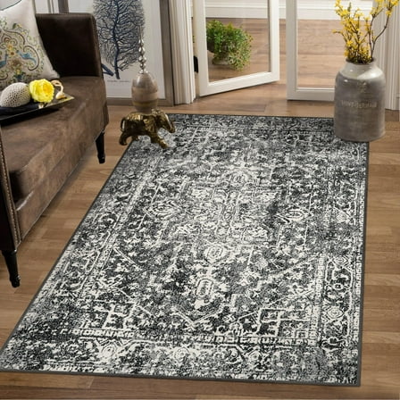 Wonnitar Vintage 4x6 Rug, Washable Rug Runner for Hallways Non-Slip, Traditional Non-Shedding Entryway Mat Soft Carpet for Bathroom Foyer Bedroom