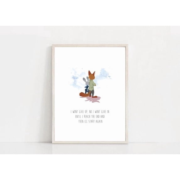 Wont Give Up Zootopia Inspired Poster Wall Art Decor 24x36 UNFRAMED