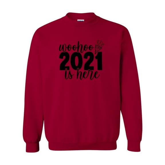 Woo Hoo 2021 Is Here Celebration Unisex Adult Crewneck Sweatshirt-Cardinal Red-small