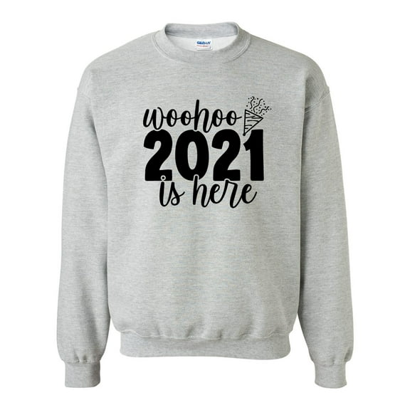 Woo Hoo 2021 Is Here Celebration Unisex Adult Crewneck Sweatshirt-Sports Grey-medium