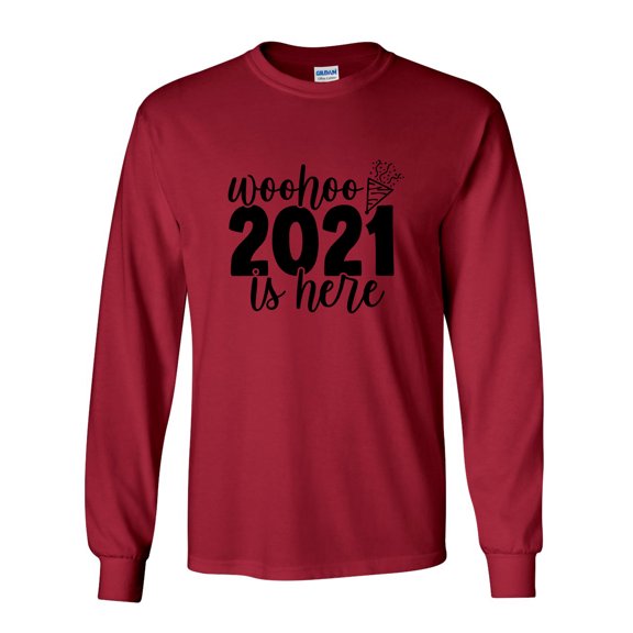Woo Hoo 2021 Is Here Celebration Unisex Adult Long Sleeve T-shirt-Cardinal Red-large