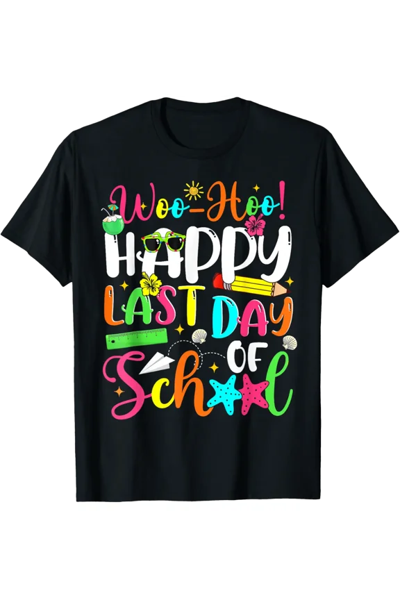 Woo Hoo Happy Last Day Of School Boy Girl Student Teacher T-Shirt