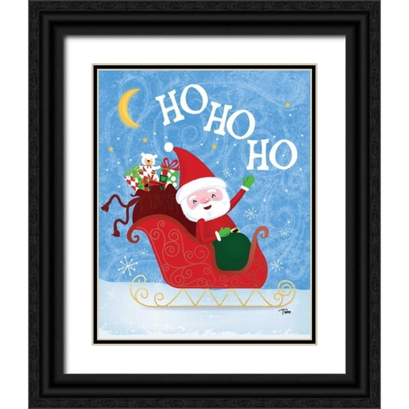 Woo, Teresa 12x14 Black Ornate Wood Framed with Double Matting Museum Art Print Titled - Santa Sleigh