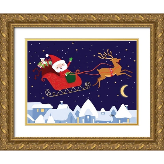 Woo, Teresa 14x12 Gold Ornate Wood Framed with Double Matting Museum Art Print Titled - Santa and Reindeer
