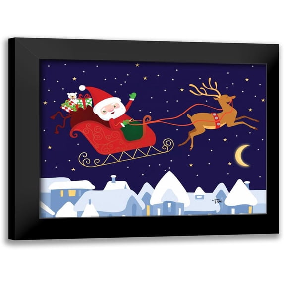 Woo, Teresa 24x19 Black Modern Framed Museum Art Print Titled - Santa and Reindeer
