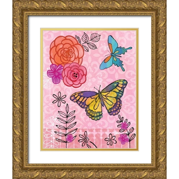 Woo, Teresa 26x32 Gold Ornate Wood Framed with Double Matting Museum Art Print Titled - Butterfly Garden III