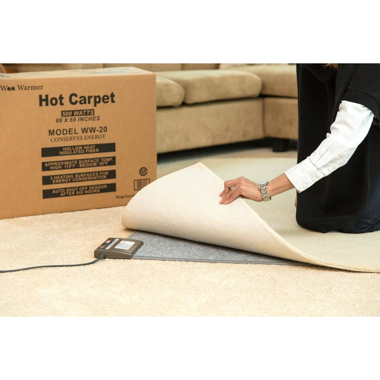 Woo Warmer Hot Carpet 500 watt Under Rug Radiant Floor Heater Electric Mat  Electric Carpet Electric Heated Area Rug (70 x 70 inches)