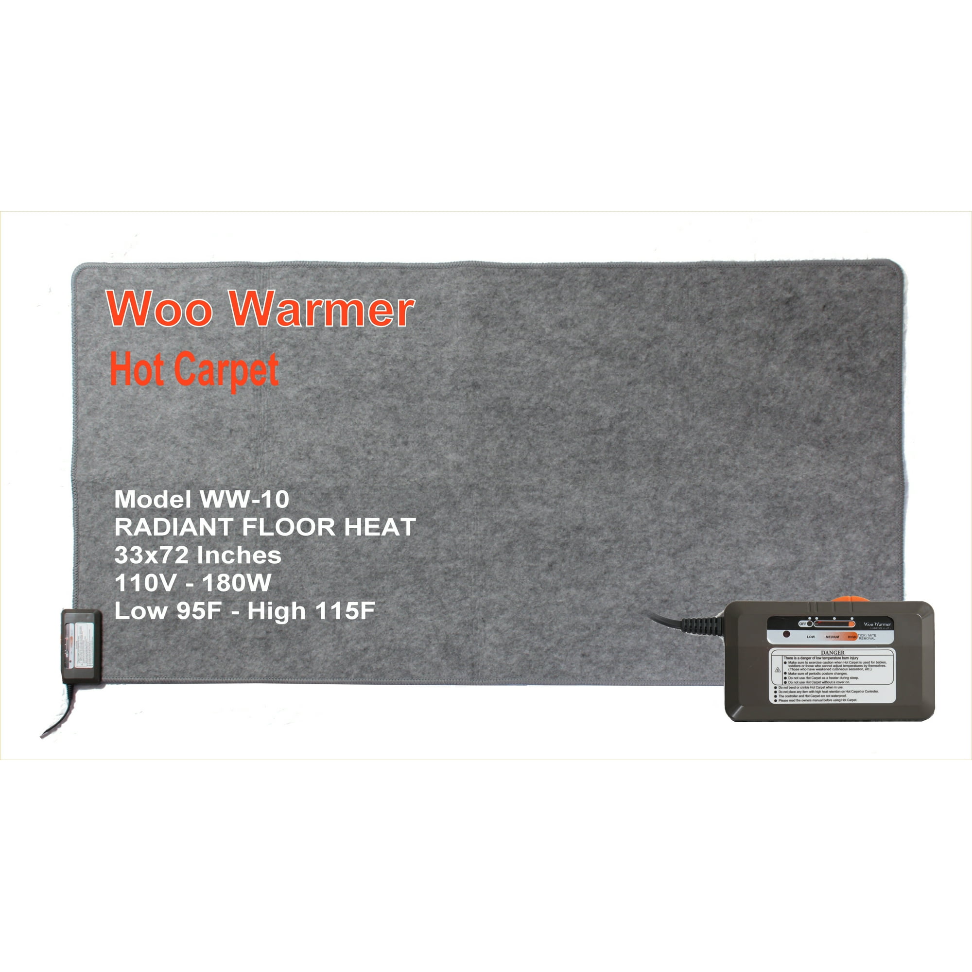 Woo Warmer Hot Carpet Under Rug Floor Heater (180 watt 33 x 72 inches) -  Walmart.com