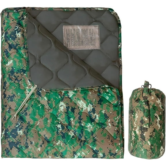 Woobie Blanket, Thermal Insulated Military Poncho Liner, Water-Resistant, Portable, Insulation, for Hiking, Survival with Compression Carry Bag (Marpat)