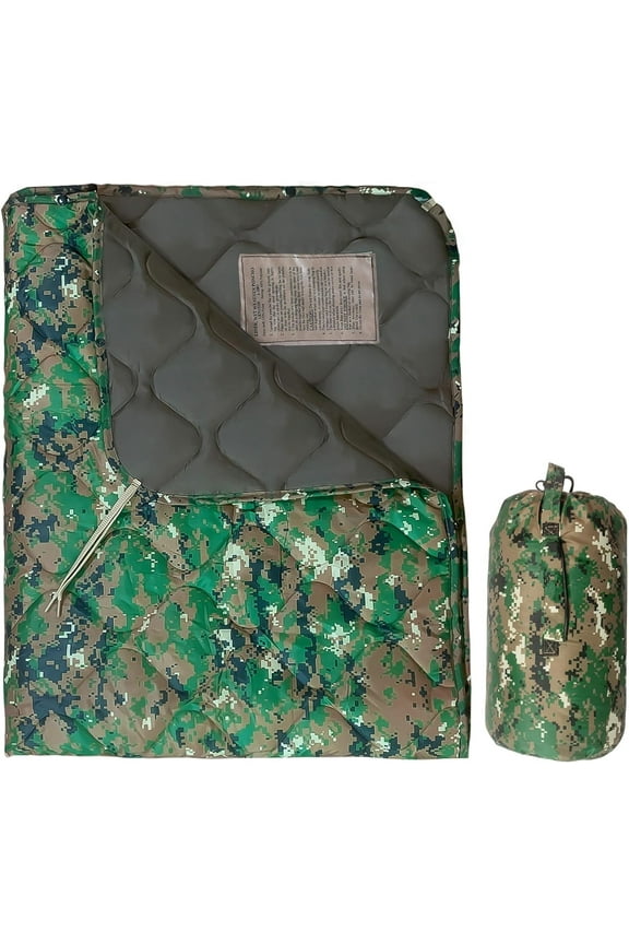 Woobie Blanket, Thermal Insulated Military Poncho Liner, Water-Resistant, Portable, Insulation, for Hiking, Survival with Compression Carry Bag (Marpat)