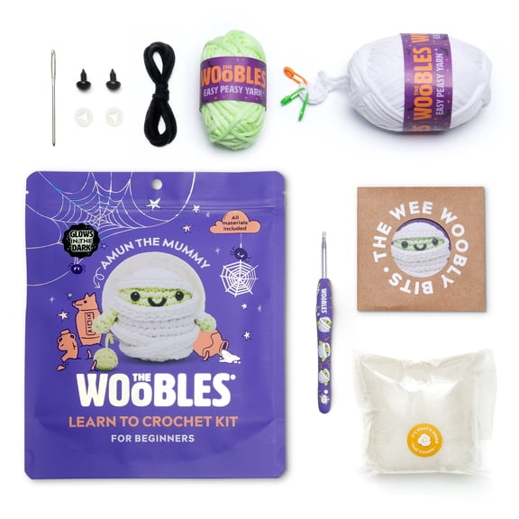 The Woobles Beginner Crochet Amigurumi Kit - Amun the Mummy Glow in the Dark Walmart Exclusive