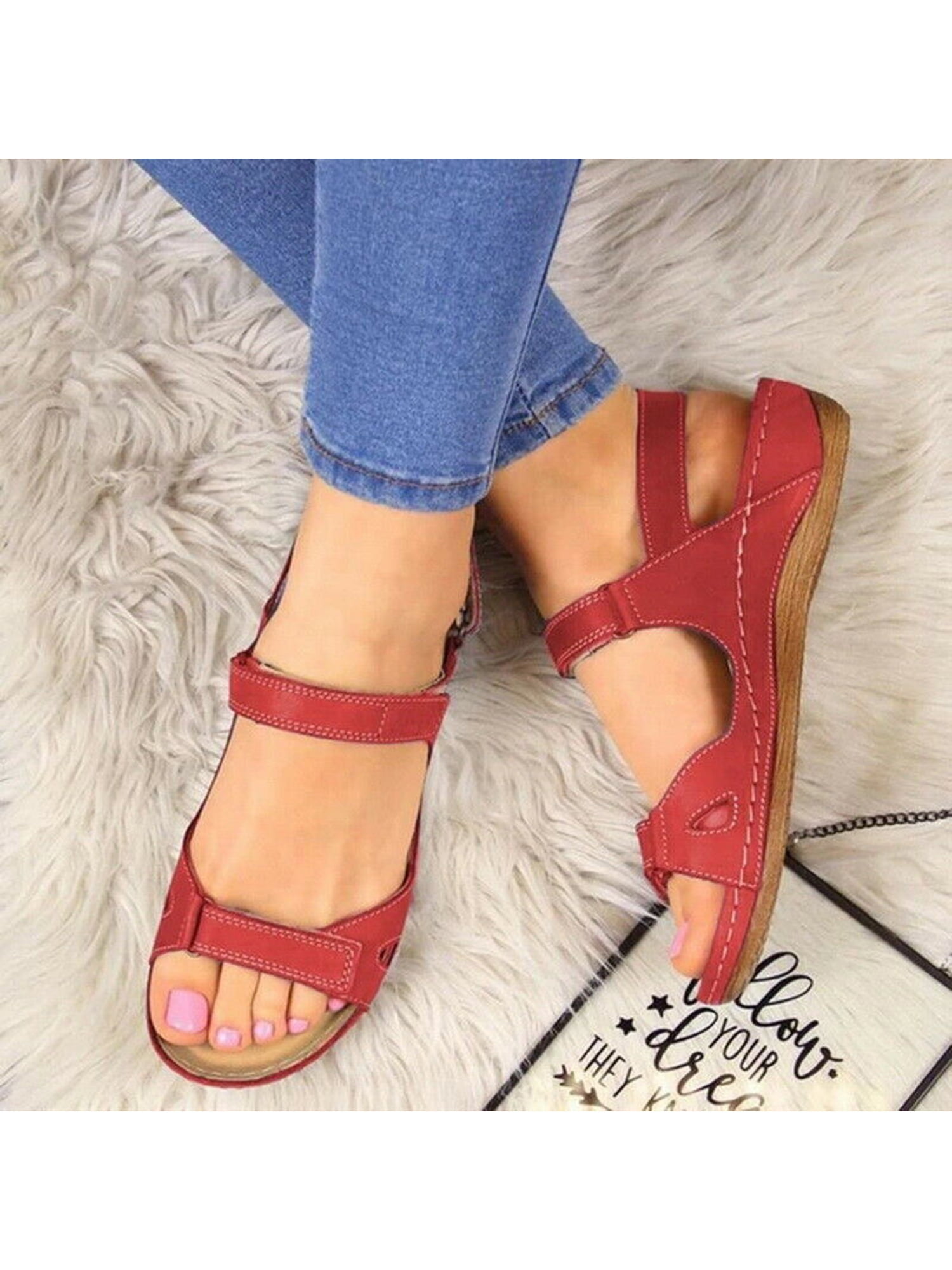 Women Flip Flops Thong Sandals Open Toe Ankle Strap Slingbacks Flats Beach  Shoes 