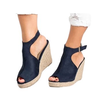 Loud Look Women's Espadrilles Wedge Sandals - Slingback Peep Toe With Buckle, Casual Summer Shoes (UK 3-8 / US 5-10)