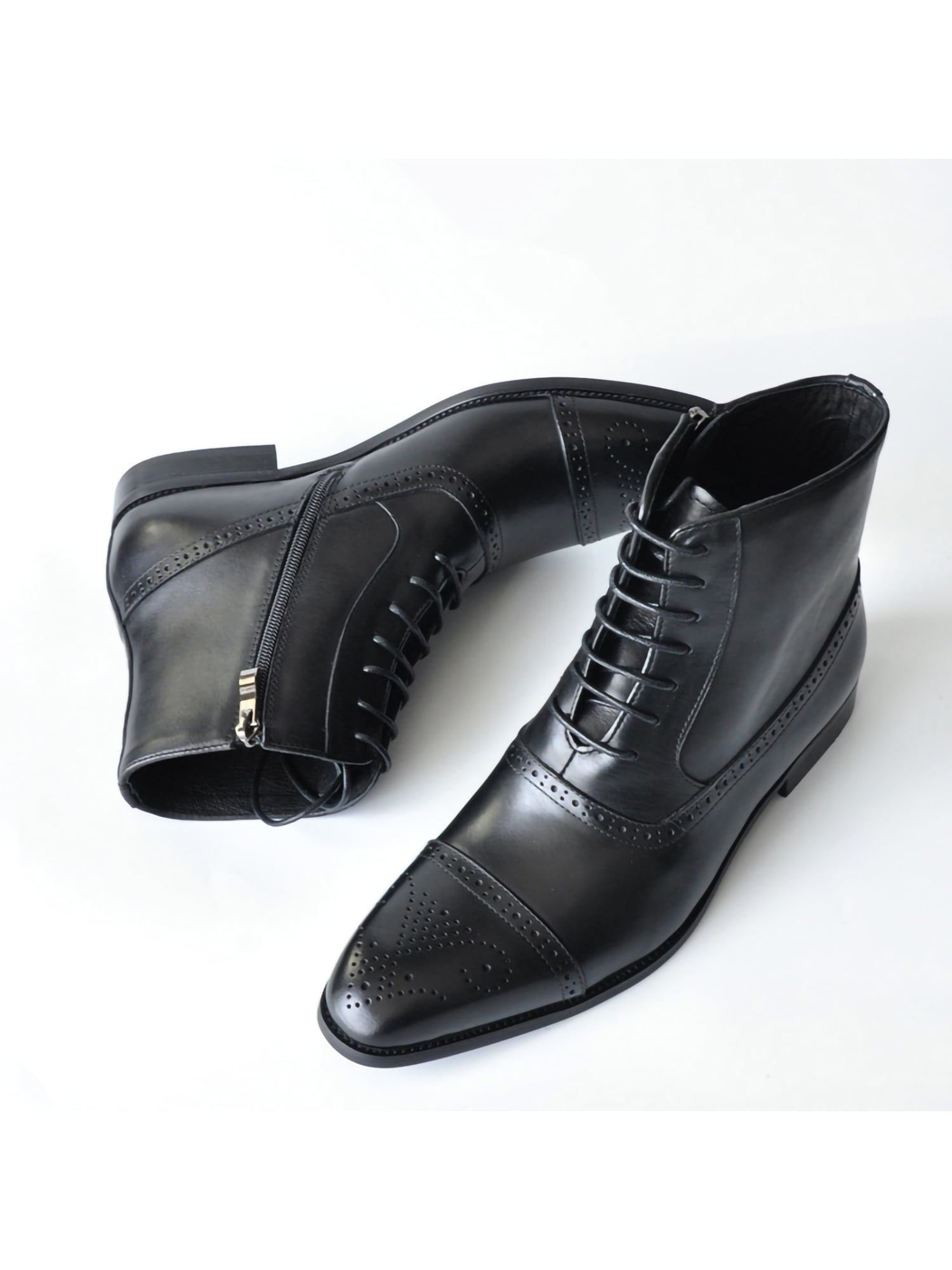 Woobling Men Ankle Boot Side Zip Brogue Shoes Lace Up Dress Boots Business Leather Shoe Comfortable Wingtip Casual Black 9
