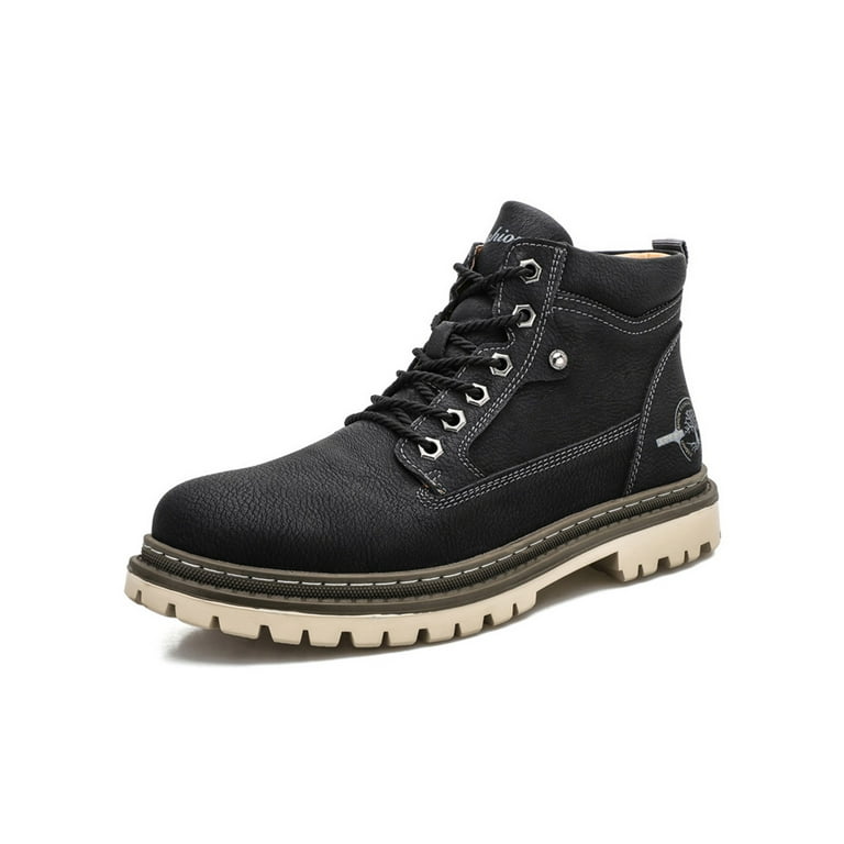 Woobling Men Breathable Leather Shoes Round Toe Ankle Boot Hiking