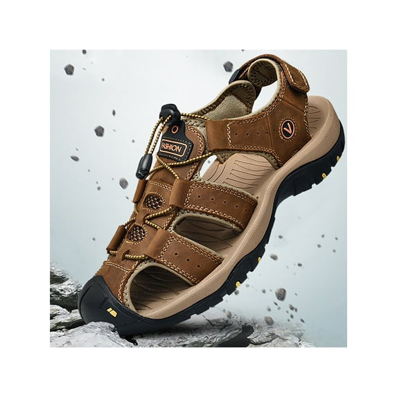 Woobling Mens Leather Sandals Walking Fashion Casual Summer Beach Comfy Shoes Size 6-14