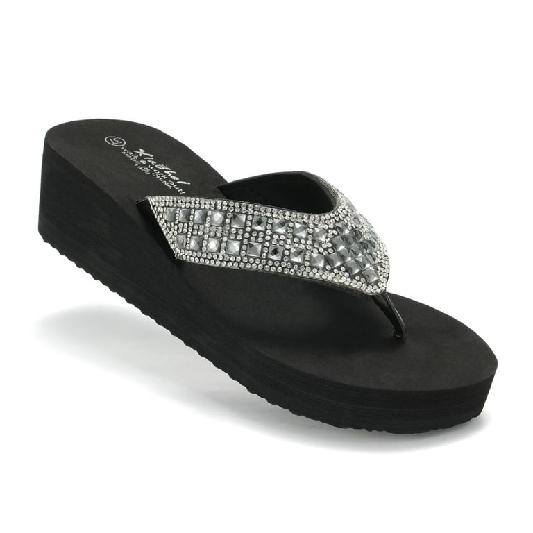 Jeweled flip sales flops wedge