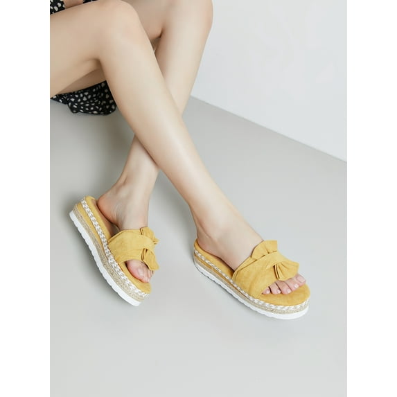 Woobling Women Bowknot Wedge Open Toe Backless Summer Beach Sandal