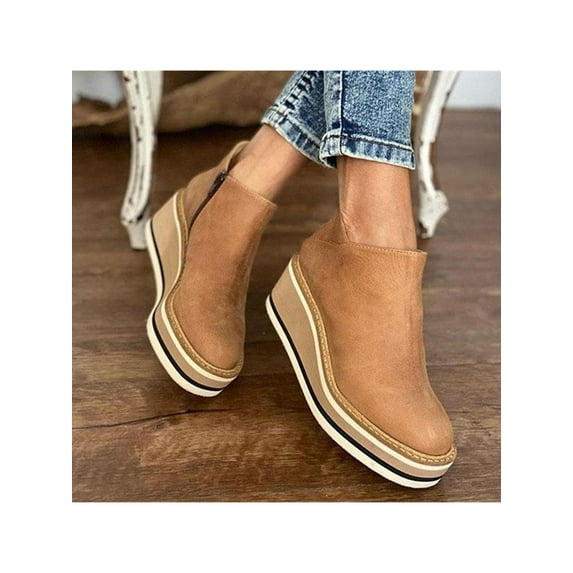 Woobling Women Comfy Slip-On Platform Shoes Women Platform Slip On Loafers Comfort Wedge Shoes